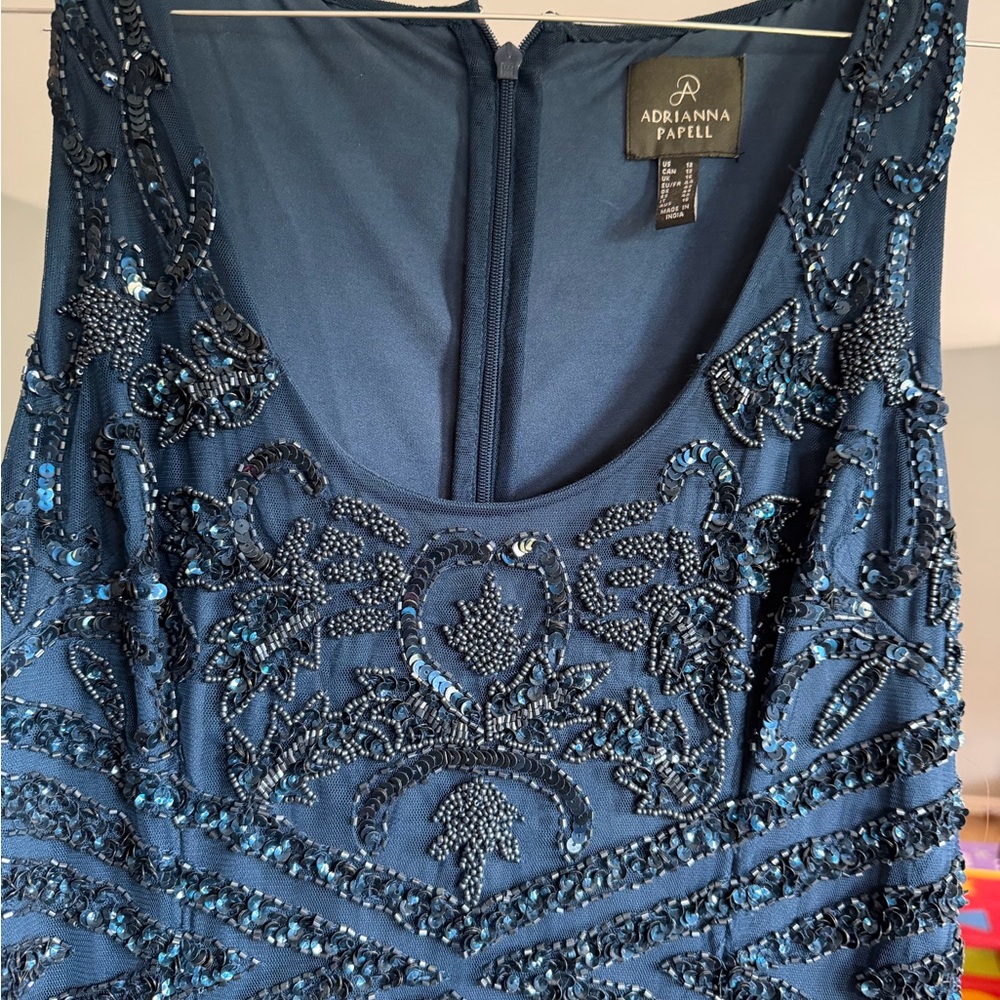 Adrianna Papell Navy Embellished Midi Dress